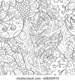 Tracery seamless pattern. Mehndi design. Ethnic monochrome binary doodle texture. Curved doodling black and white background. Vector