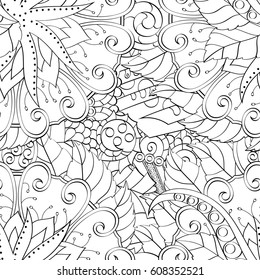 Tracery seamless pattern. Mehndi design. Ethnic monochrome binary doodle texture. Curved doodling black and white background. Vector