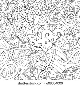 Tracery seamless pattern. Mehndi design. Ethnic monochrome binary doodle texture. Curved doodling black and white background. Vector