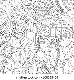 Tracery seamless pattern. Mehndi design. Ethnic monochrome binary doodle texture. Curved doodling black and white background. Vector