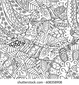 Tracery seamless pattern. Mehndi design. Ethnic monochrome binary doodle texture. Curved doodling black and white background. Vector