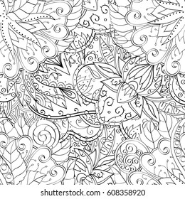 Tracery seamless pattern. Mehndi design. Ethnic monochrome binary doodle texture. Curved doodling black and white background. Vector