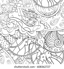 Tracery seamless pattern. Mehndi design. Ethnic monochrome binary doodle texture. Curved doodling black and white background. Vector