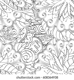 Tracery seamless pattern. Mehndi design. Ethnic monochrome binary doodle texture. Curved doodling black and white background. Vector