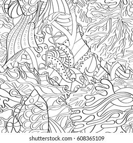 Tracery seamless pattern. Mehndi design. Ethnic monochrome binary doodle texture. Curved doodling black and white background. Vector