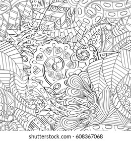 Tracery seamless pattern. Mehndi design. Ethnic monochrome binary doodle texture. Curved doodling black and white background. Vector