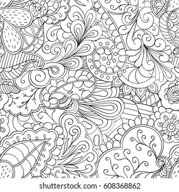 Tracery seamless pattern. Mehndi design. Ethnic monochrome binary doodle texture. Curved doodling black and white background. Vector