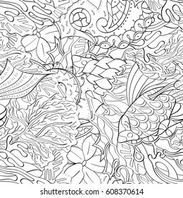 Tracery seamless pattern. Mehndi design. Ethnic monochrome binary doodle texture. Curved doodling black and white background. Vector