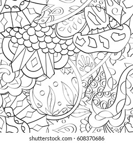 Tracery seamless pattern. Mehndi design. Ethnic monochrome binary doodle texture. Curved doodling black and white background. Vector