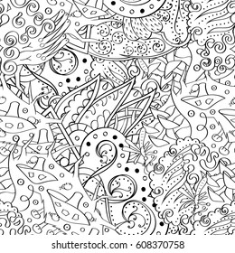 Tracery seamless pattern. Mehndi design. Ethnic monochrome binary doodle texture. Curved doodling black and white background. Vector