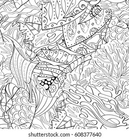 Tracery seamless pattern. Mehndi design. Ethnic monochrome binary doodle texture. Curved doodling black and white background. Vector