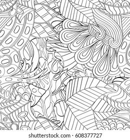 Tracery seamless pattern. Mehndi design. Ethnic monochrome binary doodle texture. Curved doodling black and white background. Vector