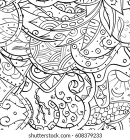 Tracery seamless pattern. Mehndi design. Ethnic monochrome binary doodle texture. Curved doodling black and white background. Vector