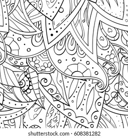 Tracery seamless pattern. Mehndi design. Ethnic monochrome binary doodle texture. Curved doodling black and white background. Vector