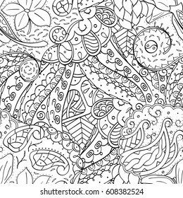 Tracery seamless pattern. Mehndi design. Ethnic monochrome binary doodle texture. Curved doodling black and white background. Vector