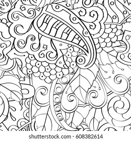 Tracery seamless pattern. Mehndi design. Ethnic monochrome binary doodle texture. Curved doodling black and white background. Vector