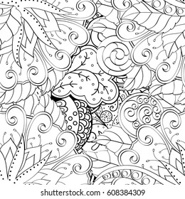 Tracery seamless pattern. Mehndi design. Ethnic monochrome binary doodle texture. Curved doodling black and white background. Vector