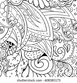 Tracery seamless pattern. Mehndi design. Ethnic monochrome binary doodle texture. Curved doodling black and white background. Vector