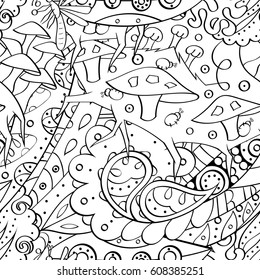 Tracery seamless pattern. Mehndi design. Ethnic monochrome binary doodle texture. Curved doodling black and white background. Vector