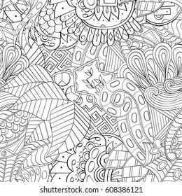 Tracery seamless pattern. Mehndi design. Ethnic monochrome binary doodle texture. Curved doodling black and white background. Vector