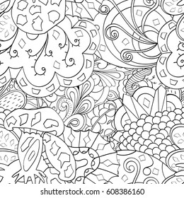 Tracery seamless pattern. Mehndi design. Ethnic monochrome binary doodle texture. Curved doodling black and white background. Vector