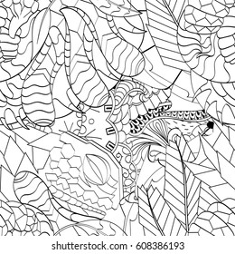 Tracery seamless pattern. Mehndi design. Ethnic monochrome binary doodle texture. Curved doodling black and white background. Vector