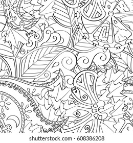 Tracery seamless pattern. Mehndi design. Ethnic monochrome binary doodle texture. Curved doodling black and white background. Vector