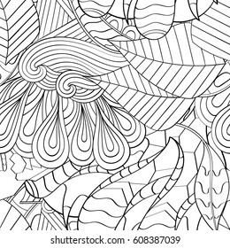 Tracery seamless pattern. Mehndi design. Ethnic monochrome binary doodle texture. Curved doodling black and white background. Vector