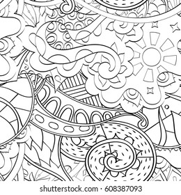 Tracery seamless pattern. Mehndi design. Ethnic monochrome binary doodle texture. Curved doodling black and white background. Vector