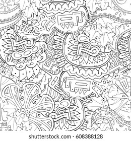 Tracery seamless pattern. Mehndi design. Ethnic monochrome binary doodle texture. Curved doodling black and white background. Vector