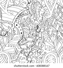 Tracery seamless pattern. Mehndi design. Ethnic monochrome binary doodle texture. Curved doodling black and white background. Vector