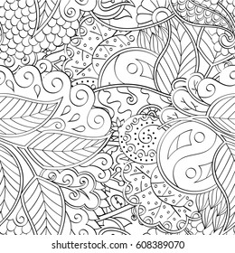 Tracery seamless pattern. Mehndi design. Ethnic monochrome binary doodle texture. Curved doodling black and white background. Vector