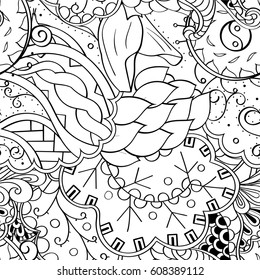 Tracery seamless pattern. Mehndi design. Ethnic monochrome binary doodle texture. Curved doodling black and white background. Vector