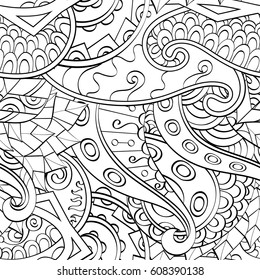 Tracery seamless pattern. Mehndi design. Ethnic monochrome binary doodle texture. Curved doodling black and white background. Vector