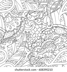 Tracery seamless pattern. Mehndi design. Ethnic monochrome binary doodle texture. Curved doodling black and white background. Vector