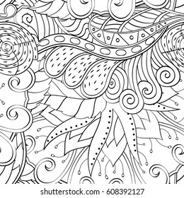 Tracery seamless pattern. Mehndi design. Ethnic monochrome binary doodle texture. Curved doodling black and white background. Vector