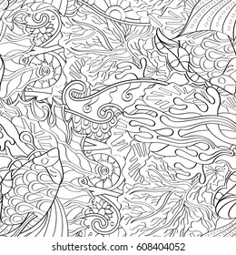 Tracery seamless pattern. Mehndi design. Ethnic monochrome binary doodle texture. Curved doodling black and white background. Vector