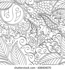 Tracery seamless pattern. Mehndi design. Ethnic monochrome binary doodle texture. Curved doodling black and white background. Vector