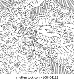 Tracery seamless pattern. Mehndi design. Ethnic monochrome binary doodle texture. Curved doodling black and white background. Vector