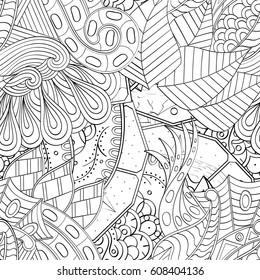Tracery seamless pattern. Mehndi design. Ethnic monochrome binary doodle texture. Curved doodling black and white background. Vector