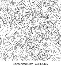 Tracery seamless pattern. Mehndi design. Ethnic monochrome binary doodle texture. Curved doodling black and white background. Vector