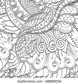 Tracery seamless pattern. Mehndi design. Ethnic monochrome binary doodle texture. Curved doodling black and white background. Vector