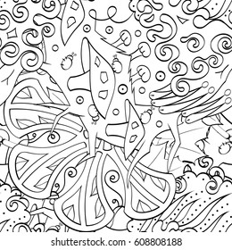 Tracery seamless pattern. Mehndi design. Ethnic monochrome binary doodle texture. Curved doodling black and white background. Vector