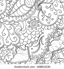 Tracery seamless pattern. Mehndi design. Ethnic monochrome binary doodle texture. Curved doodling black and white background. Vector