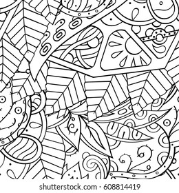 Tracery seamless pattern. Mehndi design. Ethnic monochrome binary doodle texture. Curved doodling black and white background. Vector