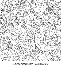 Tracery seamless pattern. Mehndi design. Ethnic monochrome binary doodle texture. Curved doodling black and white background. Vector