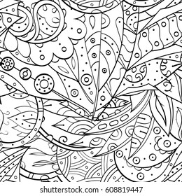 Tracery seamless pattern. Mehndi design. Ethnic monochrome binary doodle texture. Curved doodling black and white background. Vector