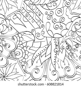 Tracery seamless pattern. Mehndi design. Ethnic monochrome binary doodle texture. Curved doodling black and white background. Vector