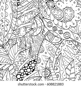 Tracery seamless pattern. Mehndi design. Ethnic monochrome binary doodle texture. Curved doodling black and white background. Vector