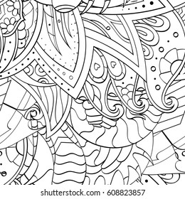 Tracery seamless pattern. Mehndi design. Ethnic monochrome binary doodle texture. Curved doodling black and white background. Vector